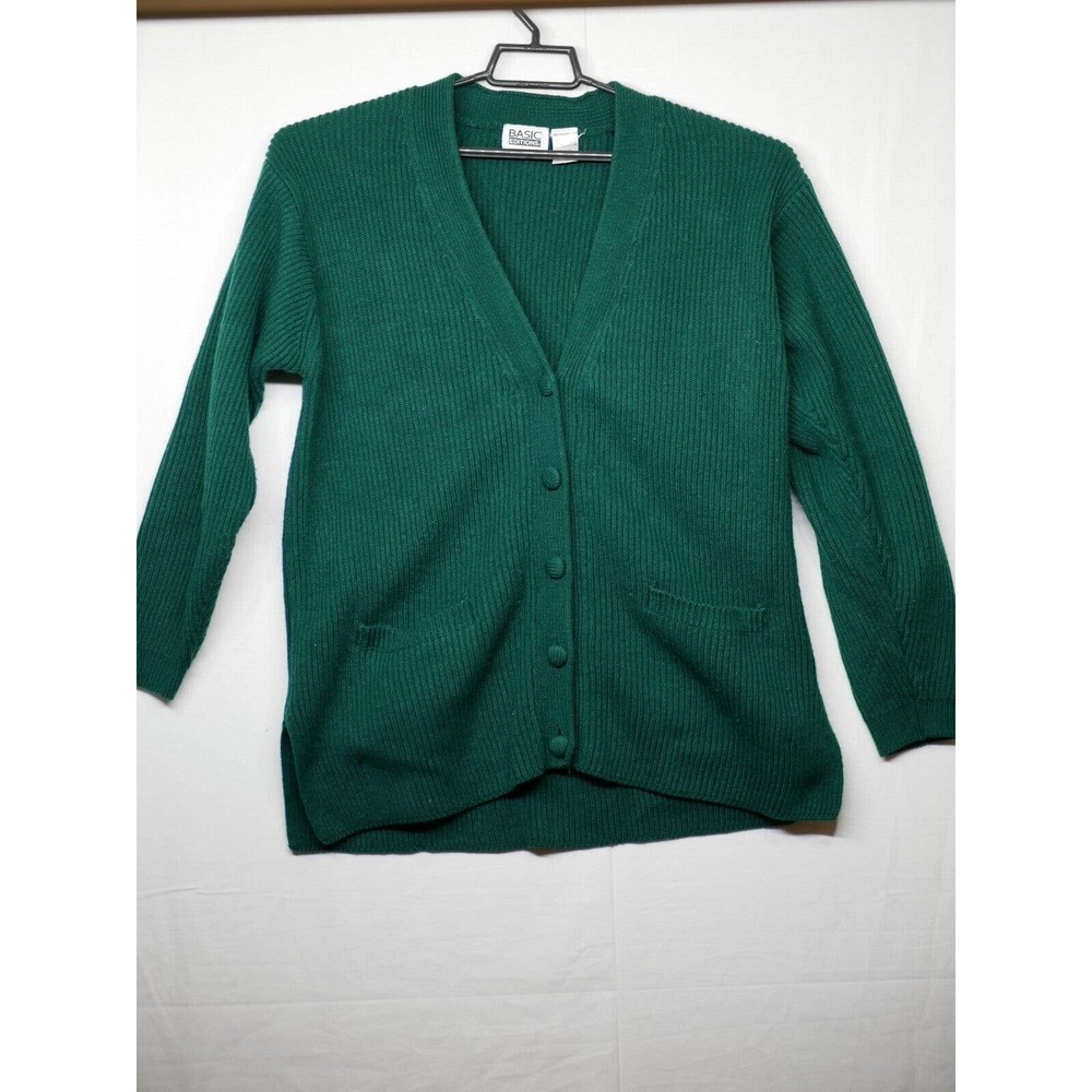 Basic Editions Acrylic Long Sleeve Button Green Cardigan Sweater Mr. Rodgers Med